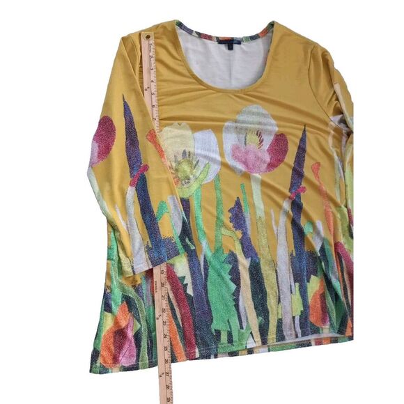 Lily London Women Large Garden Floral Pullover Stretch Blouse 3/4 Sleeve Yellow - Picture 7 of 13